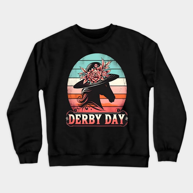 Cute Horse 150th Derby Day 2024 Horse racing Fascinator Crewneck Sweatshirt by justingreen